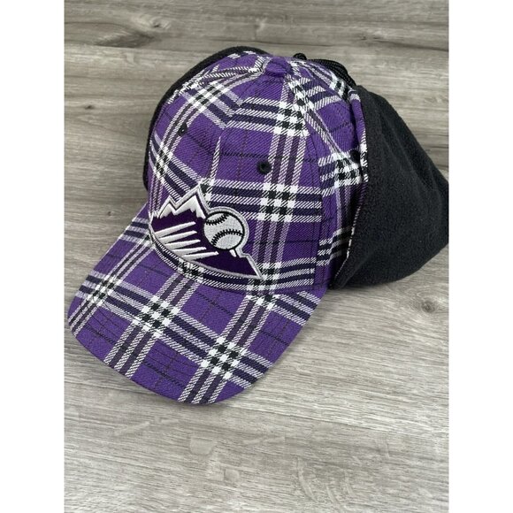 Colorado Rockies Purple Plaid Downflap Ear Flaps Hat Snapback MLB Melon Wear - Picture 1 of 12